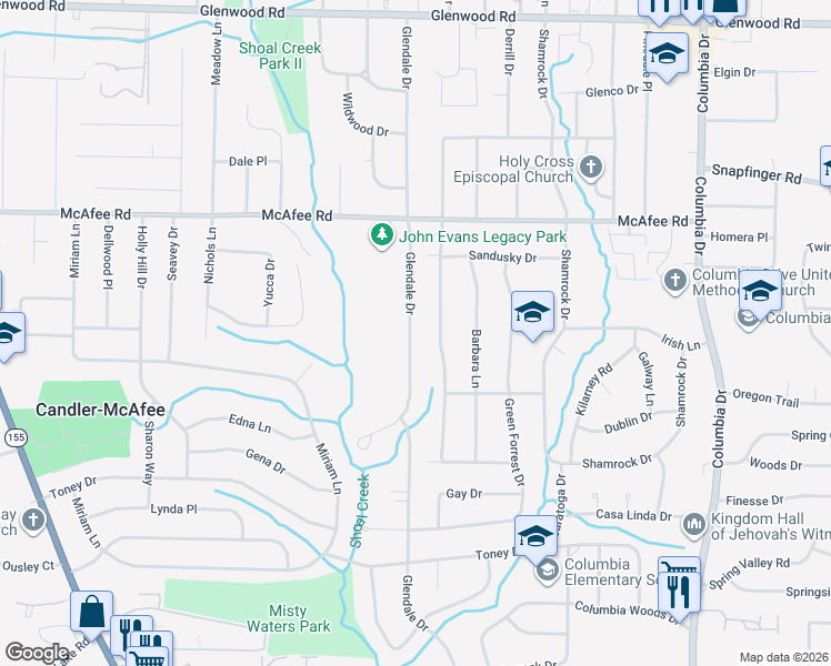 map of restaurants, bars, coffee shops, grocery stores, and more near 2129 Rosewood Road in Decatur