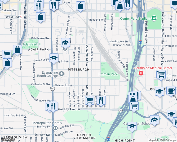 map of restaurants, bars, coffee shops, grocery stores, and more near 988 McDaniel Street Southwest in Atlanta