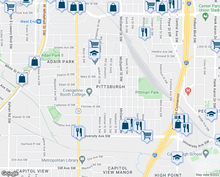 map of restaurants, bars, coffee shops, grocery stores, and more near in Atlanta