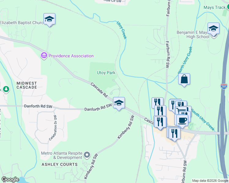 map of restaurants, bars, coffee shops, grocery stores, and more near 310 Beracah Tr Southwest in Atlanta