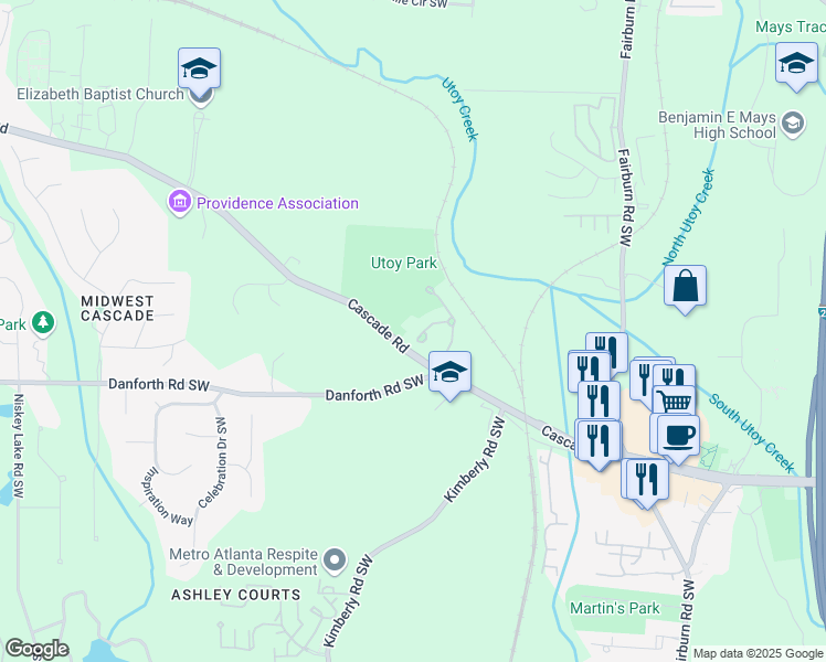 map of restaurants, bars, coffee shops, grocery stores, and more near 375 Beracah Tr Southwest in Atlanta
