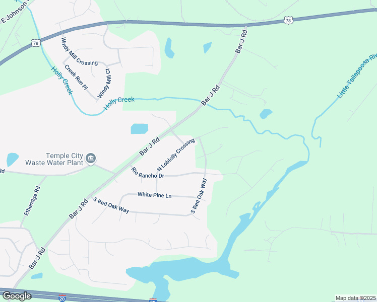 map of restaurants, bars, coffee shops, grocery stores, and more near 115 North Loblolly Crossing in Temple