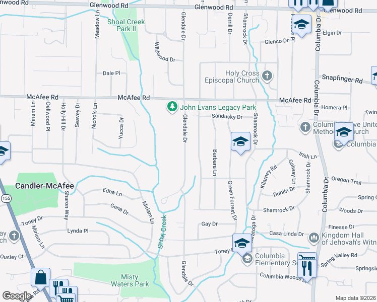 map of restaurants, bars, coffee shops, grocery stores, and more near 2129 Rosewood Road in Decatur