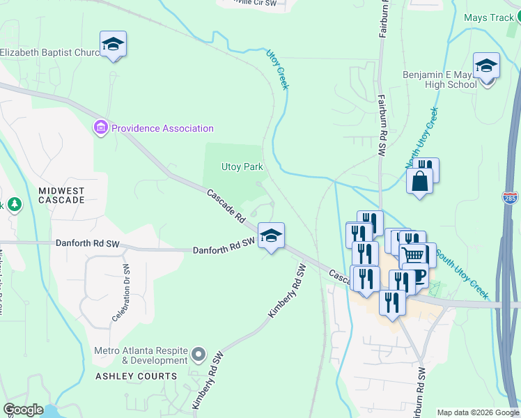 map of restaurants, bars, coffee shops, grocery stores, and more near 310 Beracah Tr Southwest in Atlanta