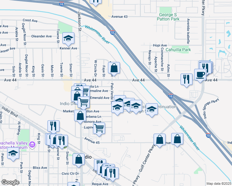 map of restaurants, bars, coffee shops, grocery stores, and more near 83307 Tourmaline Avenue in Indio