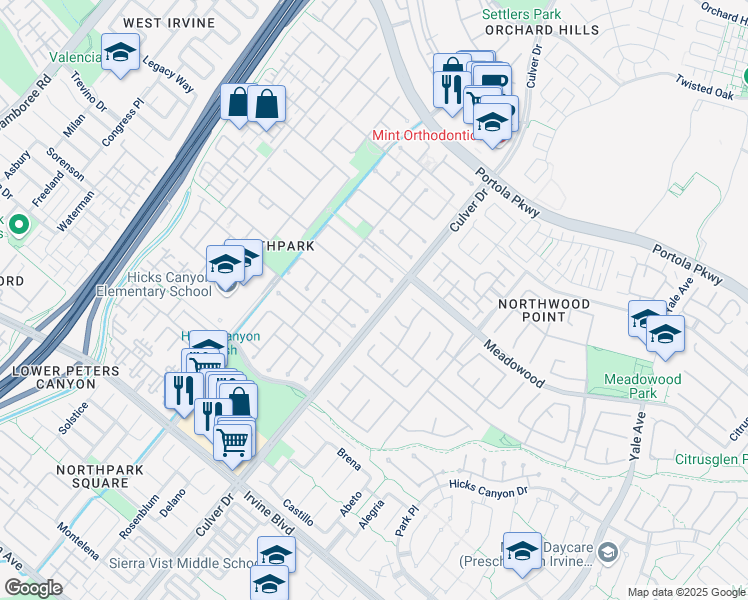 map of restaurants, bars, coffee shops, grocery stores, and more near 3 Pacific Grove in Irvine