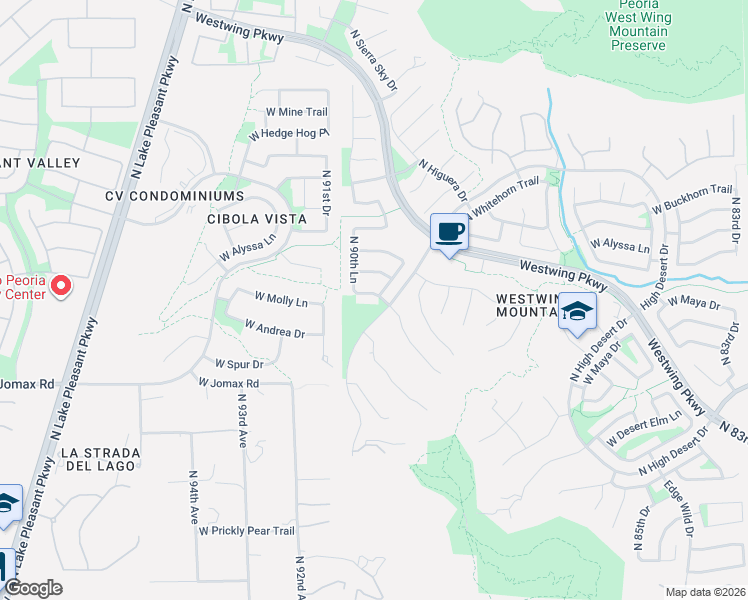 map of restaurants, bars, coffee shops, grocery stores, and more near 26940 North 90th Avenue in Peoria