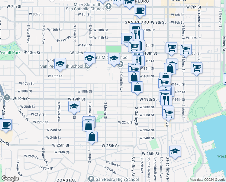 map of restaurants, bars, coffee shops, grocery stores, and more near 848 West 18th Street in Los Angeles