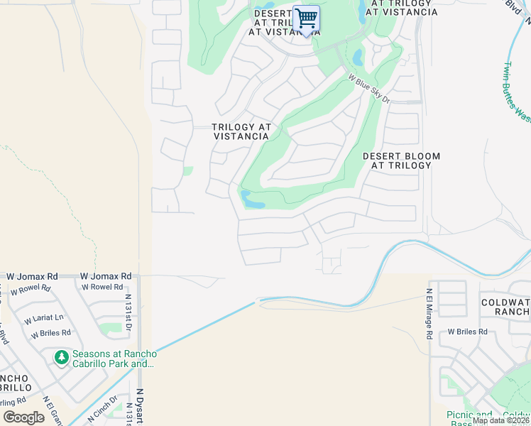 map of restaurants, bars, coffee shops, grocery stores, and more near 12735 West Bajada Road in Peoria