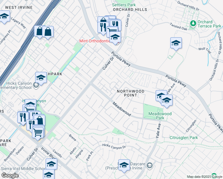 map of restaurants, bars, coffee shops, grocery stores, and more near 315 Rathbourne in Irvine