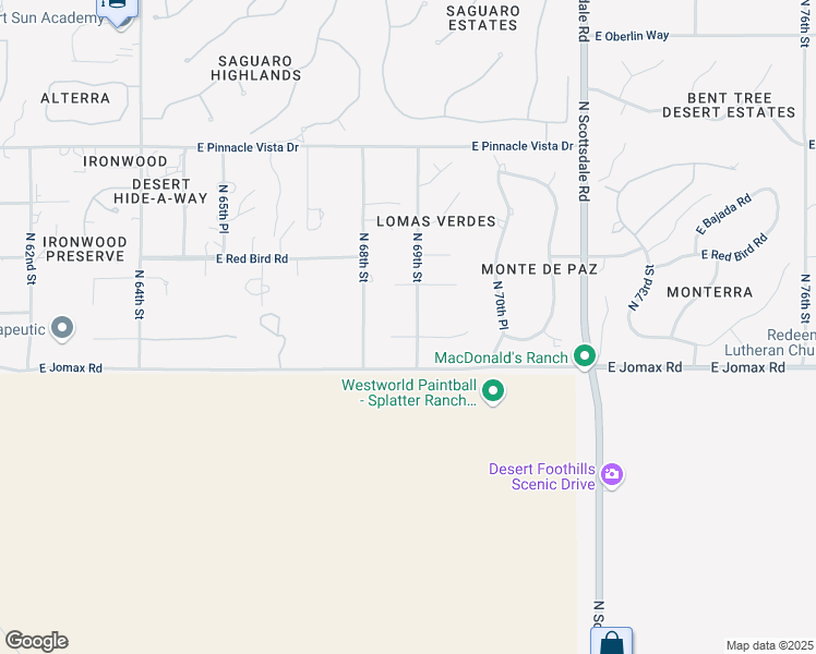 map of restaurants, bars, coffee shops, grocery stores, and more near 6828 East Monterra Way in Scottsdale