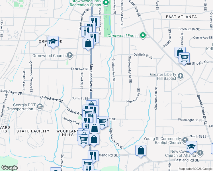 map of restaurants, bars, coffee shops, grocery stores, and more near 955 Gresham Avenue Southeast in Atlanta