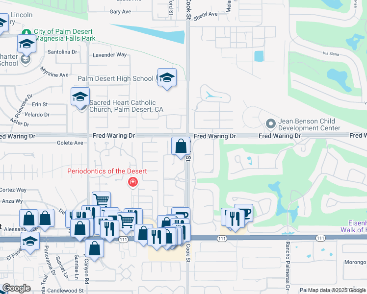 map of restaurants, bars, coffee shops, grocery stores, and more near 44040 Superior Court in Indian Wells