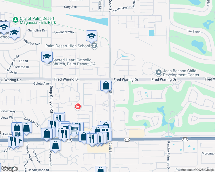 map of restaurants, bars, coffee shops, grocery stores, and more near 44040 Superior Court in Indian Wells