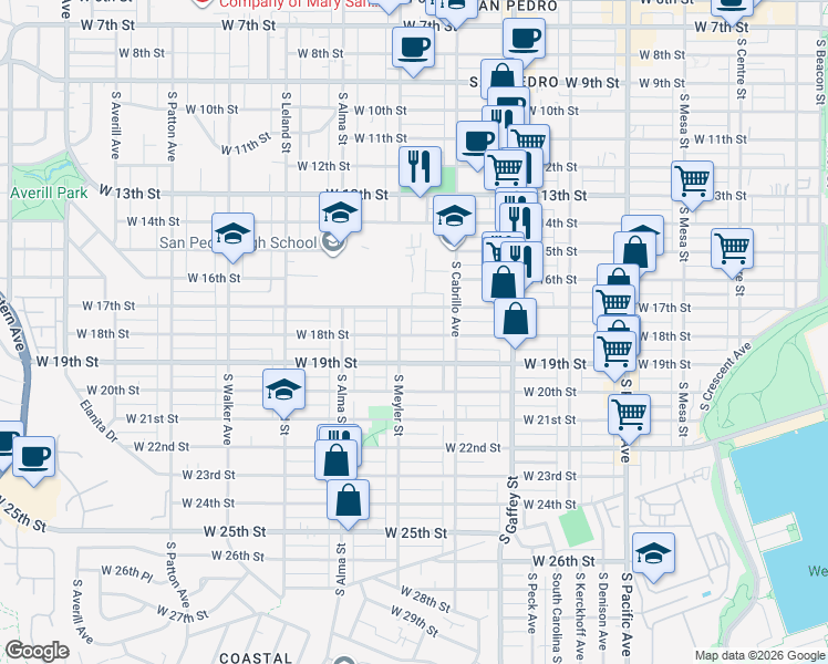 map of restaurants, bars, coffee shops, grocery stores, and more near 859 West 18th Street in Los Angeles