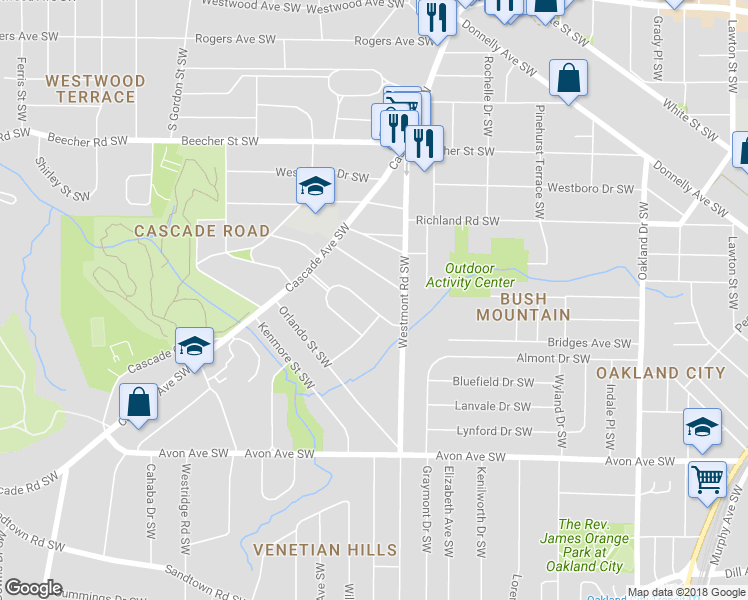 map of restaurants, bars, coffee shops, grocery stores, and more near 1563 Mayflower Avenue Southwest in Atlanta