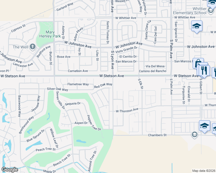 map of restaurants, bars, coffee shops, grocery stores, and more near 1718 Burr Oak Way in Hemet