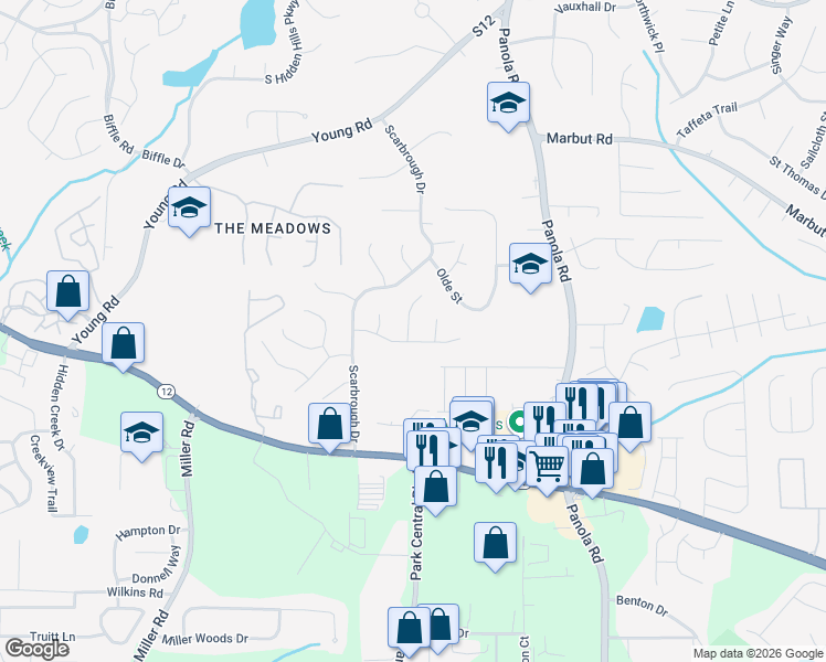 map of restaurants, bars, coffee shops, grocery stores, and more near 5308 Kinsdale Lane in Stone Mountain