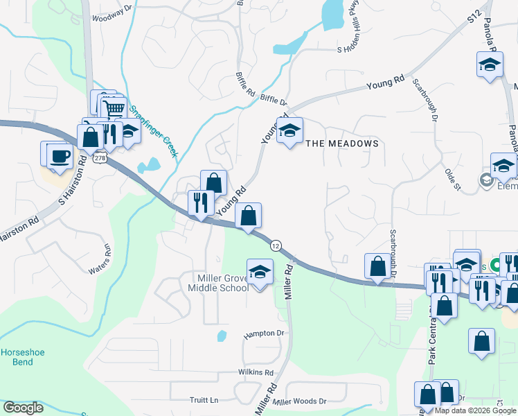 map of restaurants, bars, coffee shops, grocery stores, and more near 5702 Covington Highway in Decatur