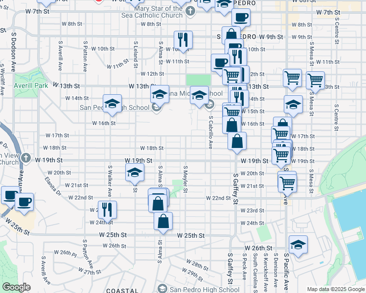 map of restaurants, bars, coffee shops, grocery stores, and more near 912 West 18th Street in Los Angeles