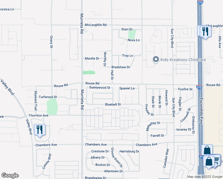 map of restaurants, bars, coffee shops, grocery stores, and more near 26255 Sunnywood Street in Menifee