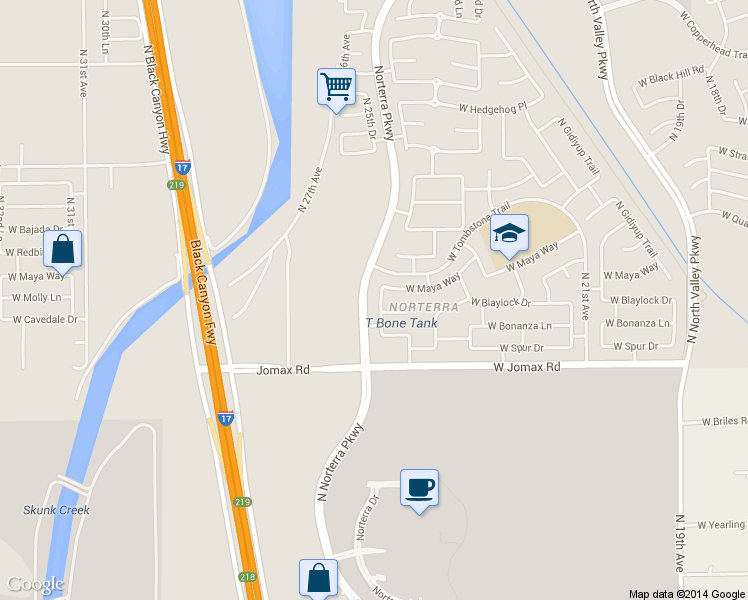 map of restaurants, bars, coffee shops, grocery stores, and more near 26810 North 24th Lane in Phoenix