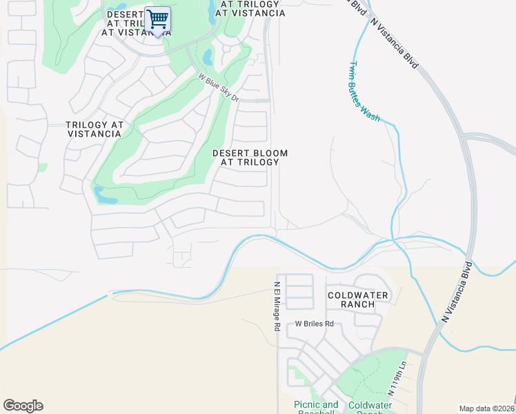 map of restaurants, bars, coffee shops, grocery stores, and more near 12337 West Maya Way in Peoria