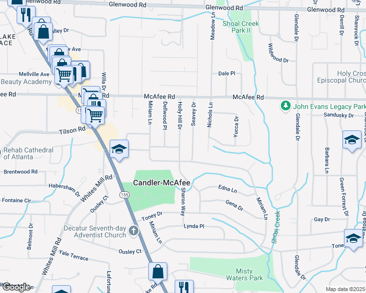 map of restaurants, bars, coffee shops, grocery stores, and more near 2116 Holly Hill Drive in Decatur