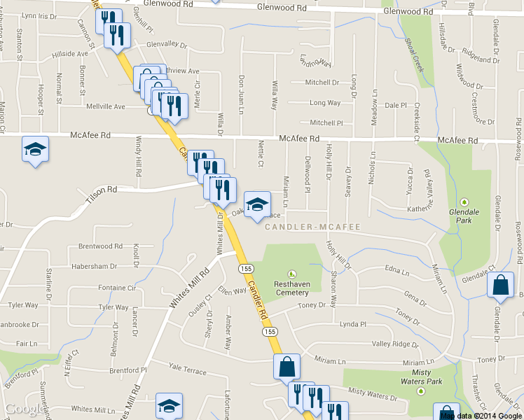 map of restaurants, bars, coffee shops, grocery stores, and more near 2742 Oakland Terrace in Decatur