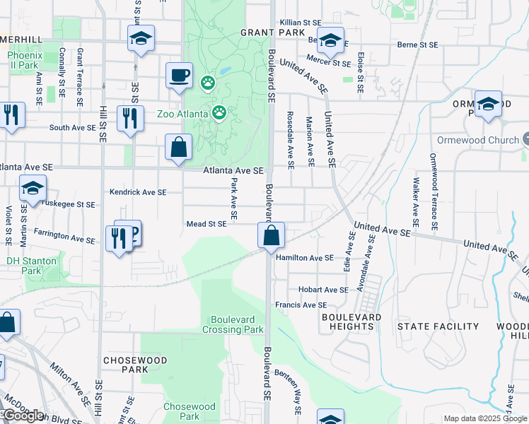 map of restaurants, bars, coffee shops, grocery stores, and more near 561 Mead Street Southeast in Atlanta