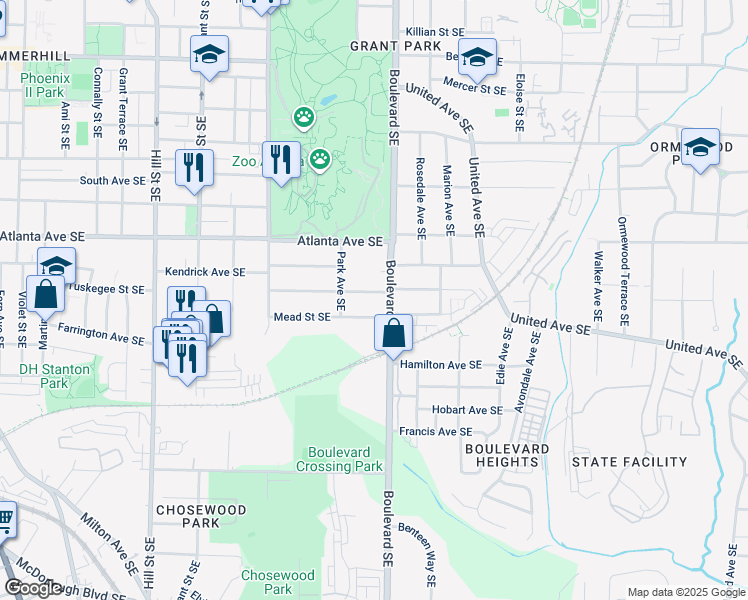 map of restaurants, bars, coffee shops, grocery stores, and more near 559 Robinson Avenue Southeast in Atlanta