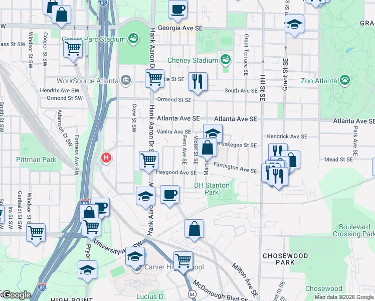 map of restaurants, bars, coffee shops, grocery stores, and more near in Atlanta