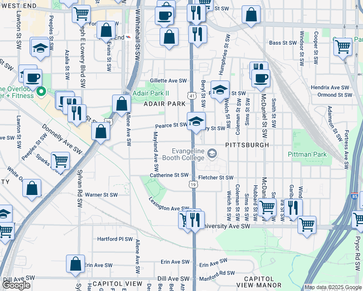 map of restaurants, bars, coffee shops, grocery stores, and more near 650 Elbert Street Southwest in Atlanta