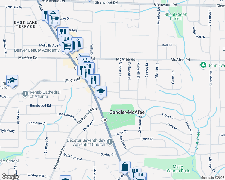 map of restaurants, bars, coffee shops, grocery stores, and more near 2754 Oakland Terrace in Decatur