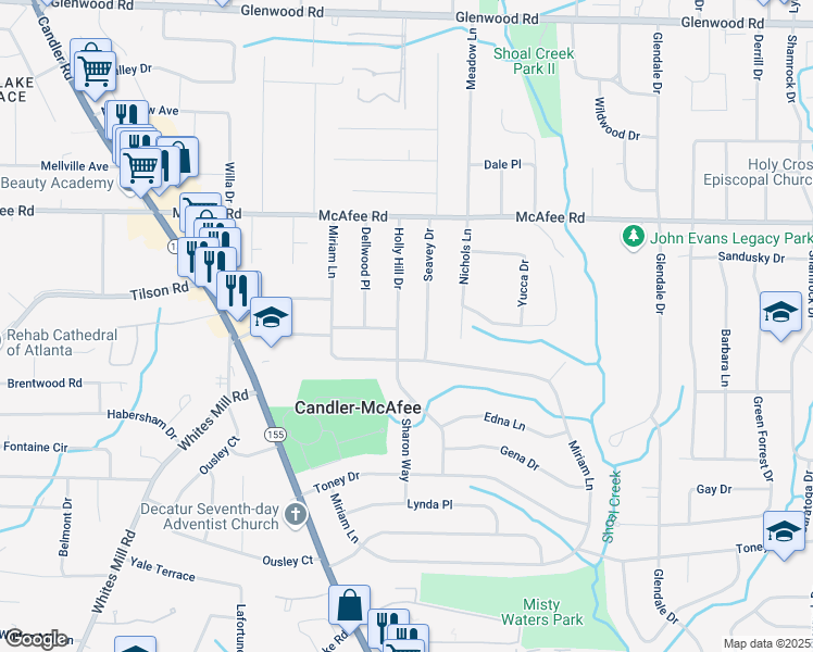 map of restaurants, bars, coffee shops, grocery stores, and more near 2116 Holly Hill Drive in Decatur
