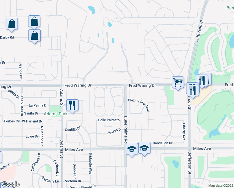 map of restaurants, bars, coffee shops, grocery stores, and more near 79450 North Sunrise Ridge Drive in La Quinta