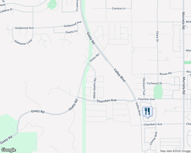 map of restaurants, bars, coffee shops, grocery stores, and more near Zircon Road in Menifee