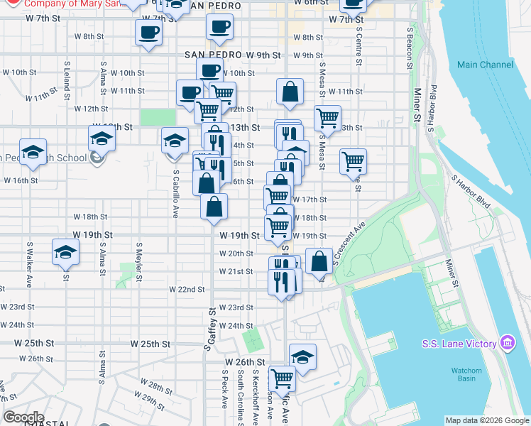 map of restaurants, bars, coffee shops, grocery stores, and more near 523 West 18th Street in Los Angeles