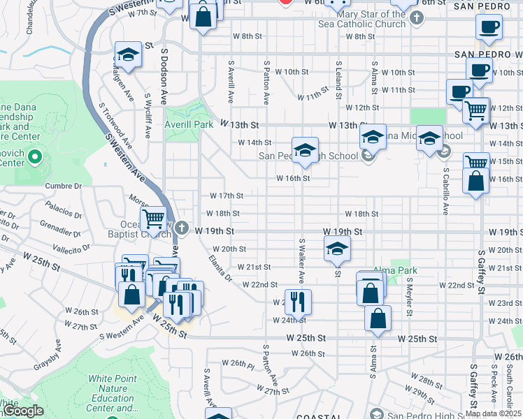 map of restaurants, bars, coffee shops, grocery stores, and more near 1727 South Patton Avenue in Los Angeles
