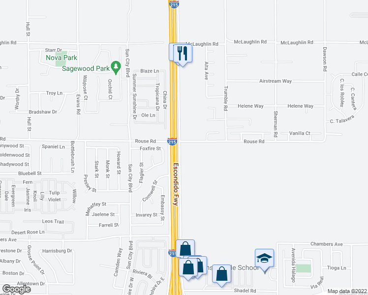 map of restaurants, bars, coffee shops, grocery stores, and more near 27010 Encanto Drive in Menifee