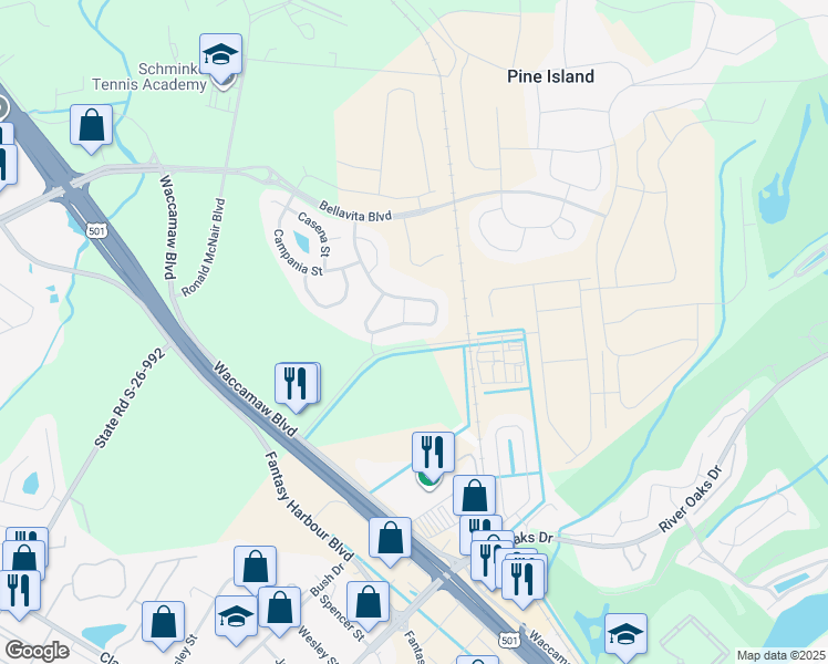 map of restaurants, bars, coffee shops, grocery stores, and more near 773 Salerno Circle in Myrtle Beach