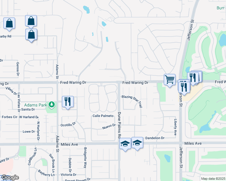 map of restaurants, bars, coffee shops, grocery stores, and more near 79470 North Sunrise Ridge Drive in La Quinta