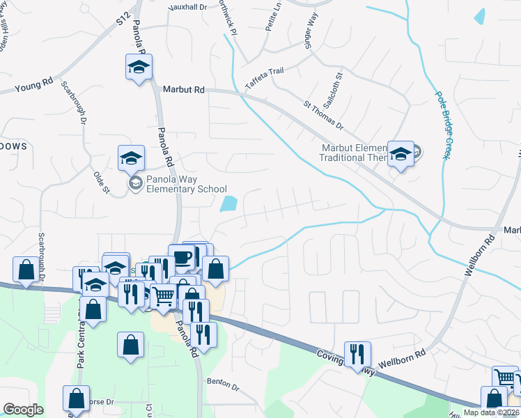 map of restaurants, bars, coffee shops, grocery stores, and more near 5557 Mallard Trail in Lithonia