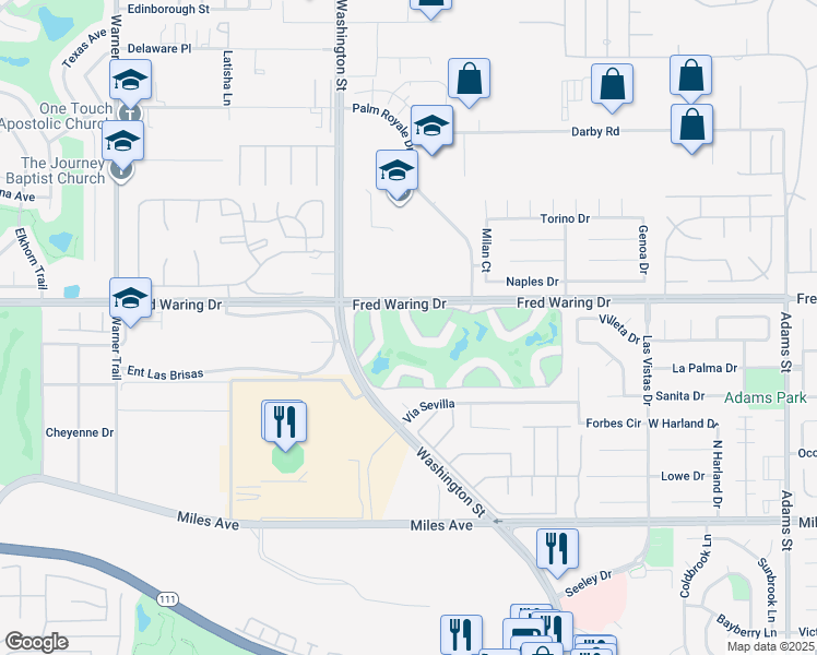 map of restaurants, bars, coffee shops, grocery stores, and more near 78123 Indigo Drive in La Quinta