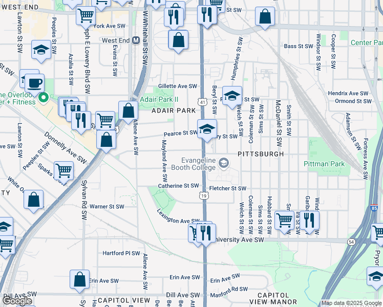 map of restaurants, bars, coffee shops, grocery stores, and more near 650 Elbert Street Southwest in Atlanta