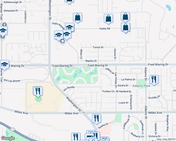 map of restaurants, bars, coffee shops, grocery stores, and more near Terra Cotta Court in La Quinta