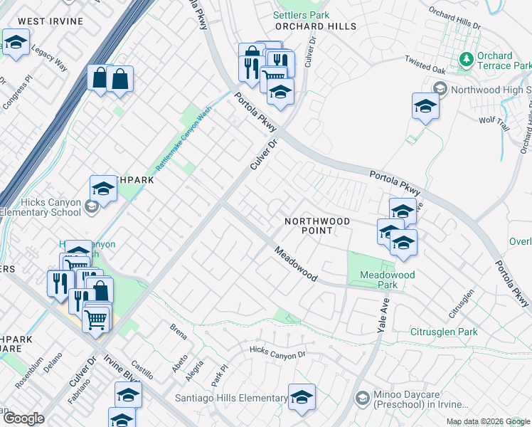 map of restaurants, bars, coffee shops, grocery stores, and more near 149 Islington in Irvine
