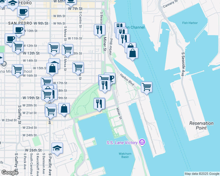 map of restaurants, bars, coffee shops, grocery stores, and more near 112 East 22nd Street in Los Angeles