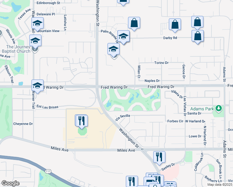 map of restaurants, bars, coffee shops, grocery stores, and more near 78217 Indigo Drive in La Quinta