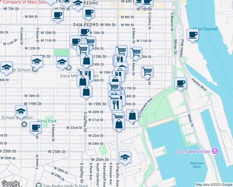 map of restaurants, bars, coffee shops, grocery stores, and more near 523 West 18th Street in Los Angeles